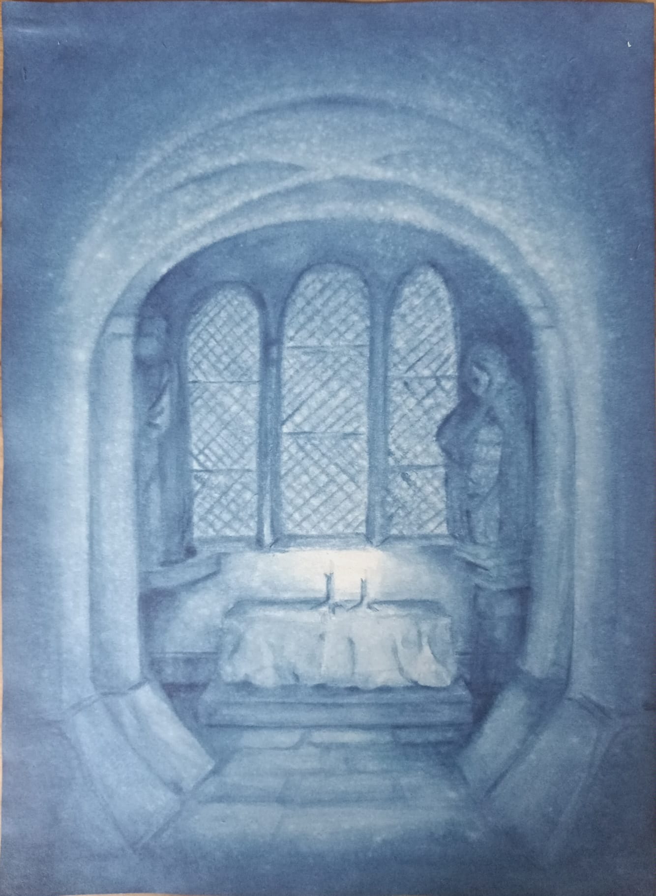 Chapelle intérieure en bleu monochrome